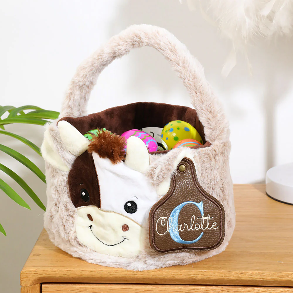 Custom Cow Basket with Leather Name Tag - Image 4